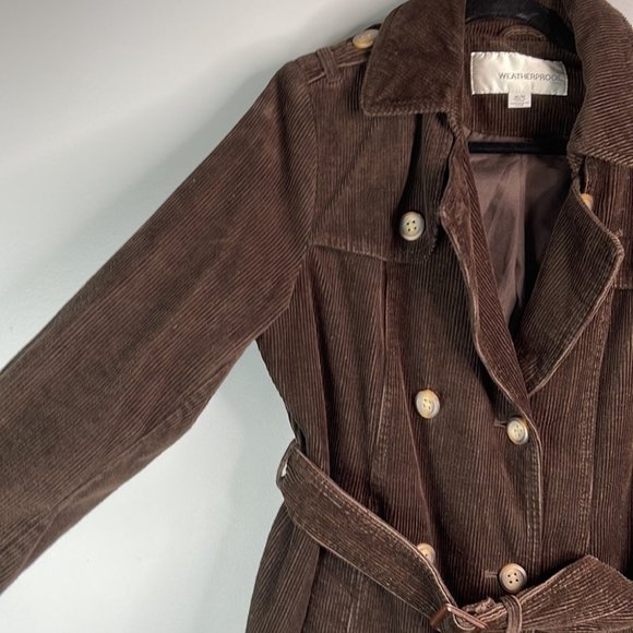 Weatherproof Corduroy Double Breasted Belted Trench Coat Jacket brown lined M - Picture 5 of 13